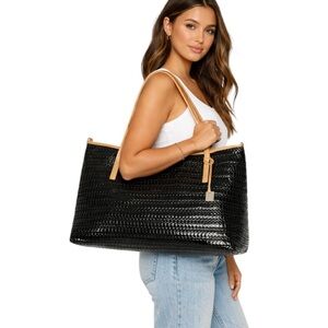 NWT Botkier Black Woven East West Shoulder Bag Minimal Chic Tote